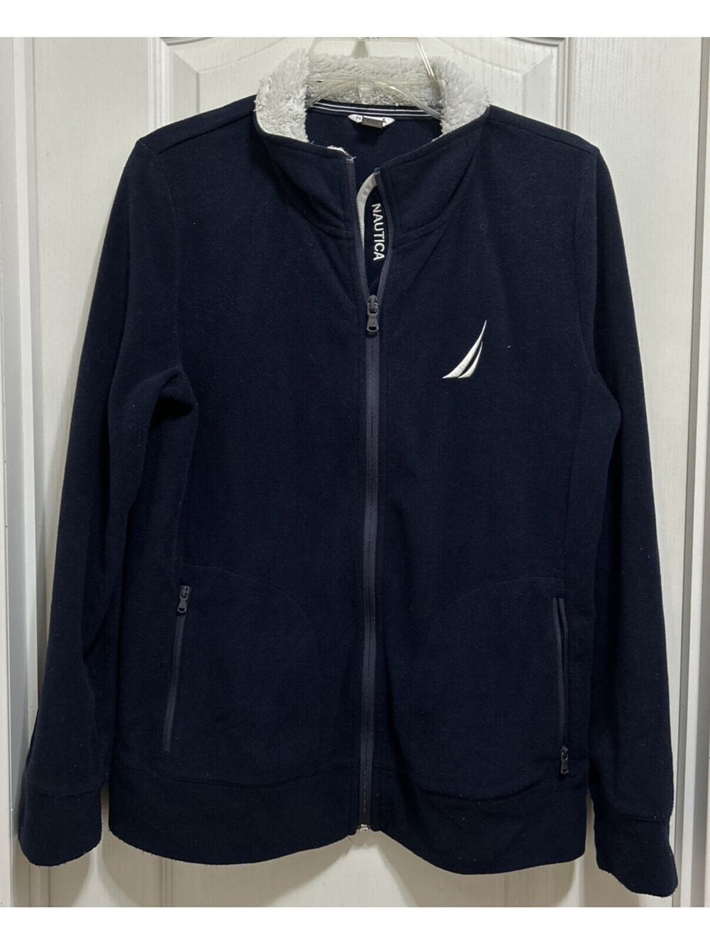 Nautica Size M Dark Navy Fleece Jacket Women Full Zip Pockets